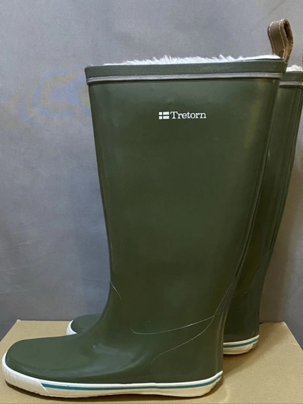 Tretorn Olive Green Waterproof Faux Fur-Lined Rain Boots (W5/EU 36)